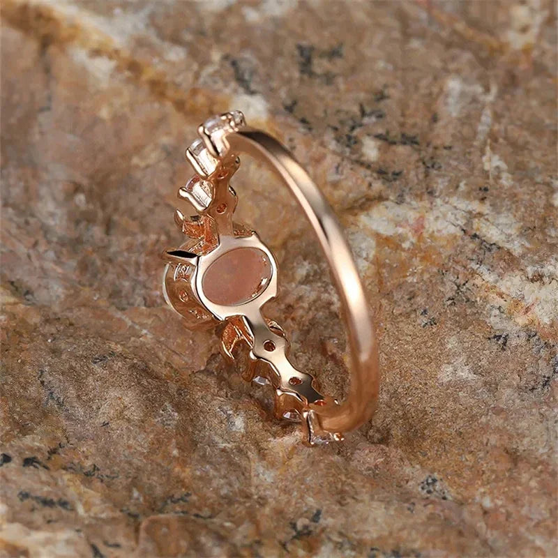 Blue/White Imitation Opal Moon Rings